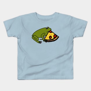 Cute Green Frog with Pizza Slice Kids T-Shirt